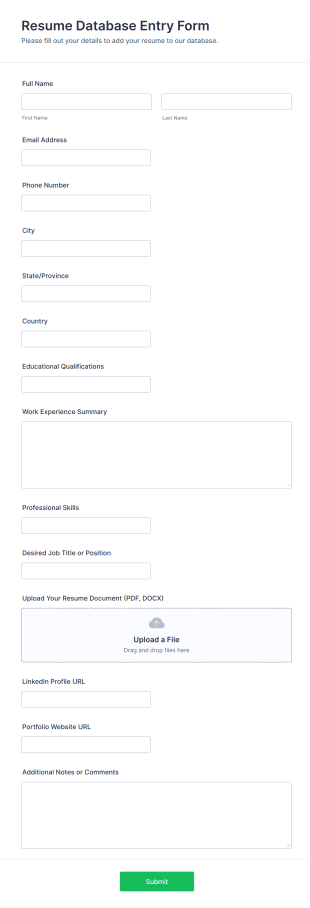 Resume Database Entry Form Template