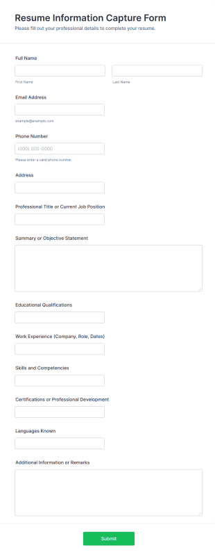 Resume Information Capture Form Template