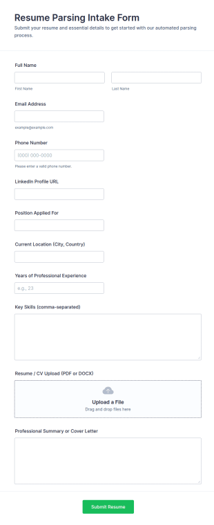 Resume Parsing Intake Form Template