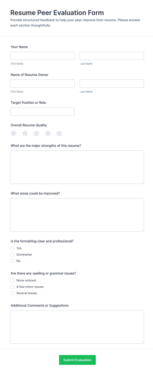 Resume Peer Evaluation Form Template