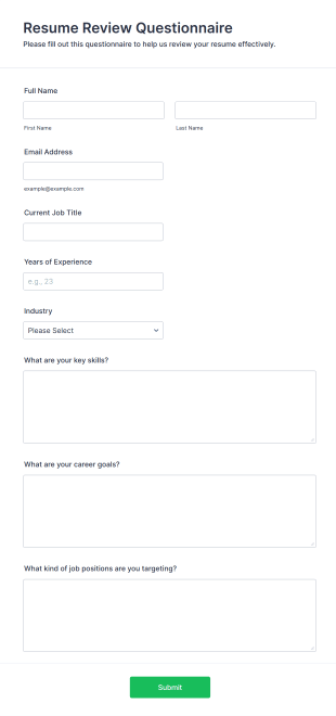 Resume Review Questionnaire Form Template
