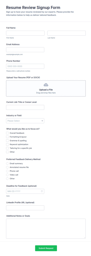 Resume Review Signup Form Template