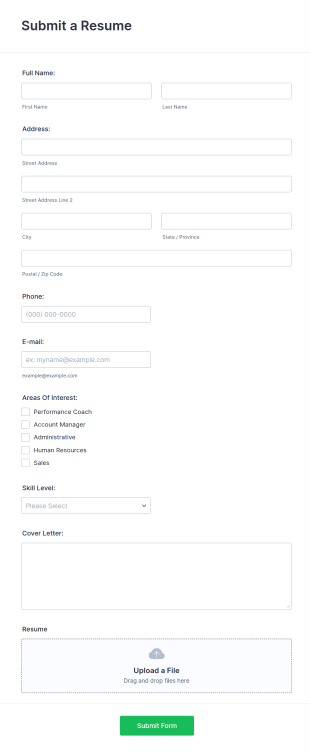 Resume Collection Form Template