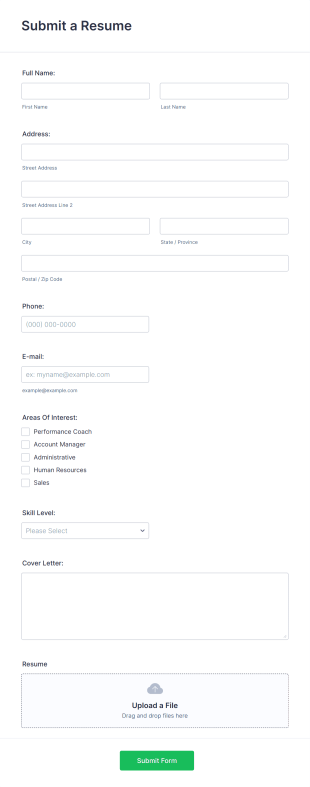 Resume Collection Form Template
