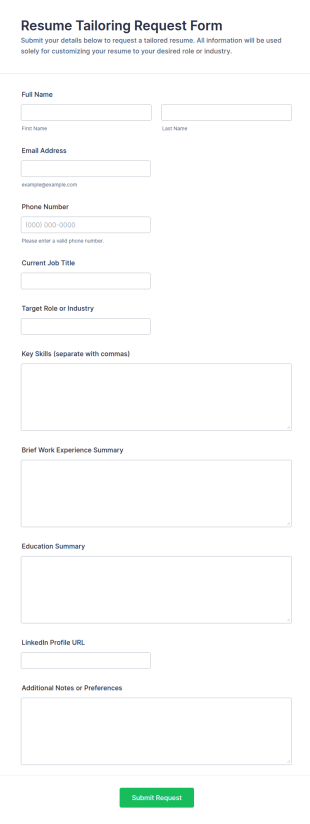 Resume Tailoring Request Form Template