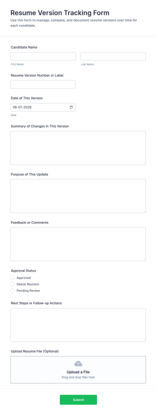 Resume Version Tracking Form Template