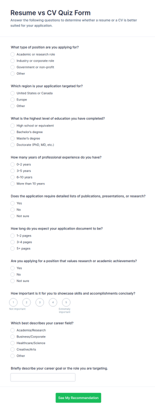 Resume Vs CV Quiz Form Template