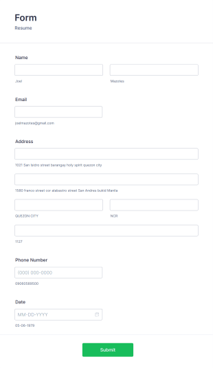 Resume Form Template