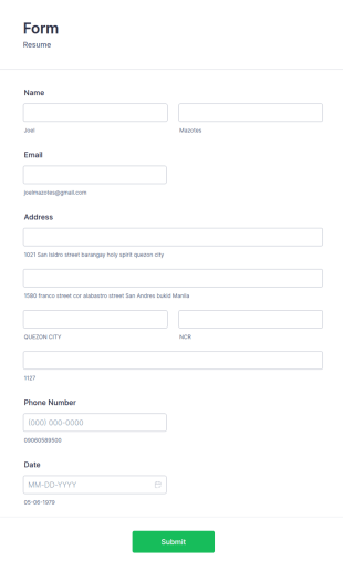 Resume Form Template