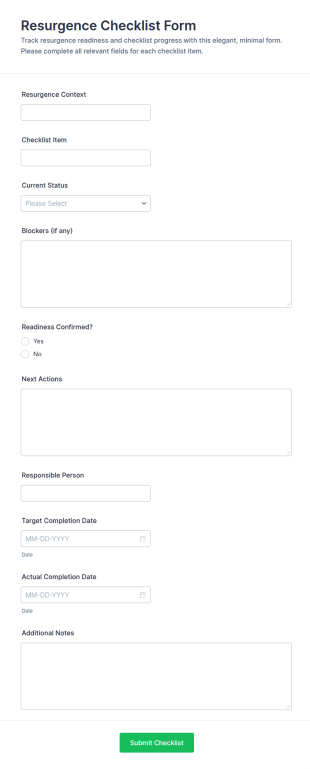 Resurgence Checklist Form Template