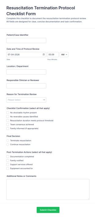 Resuscitation Termination Protocol Checklist Form Template