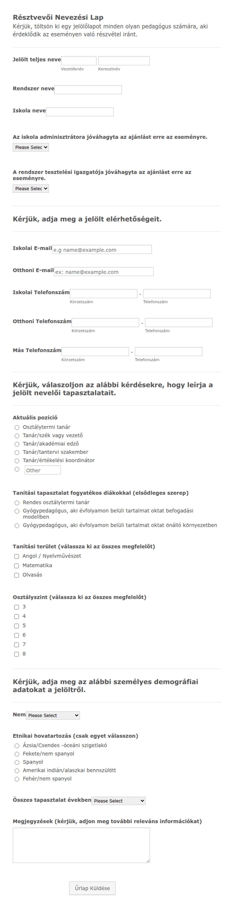 Résztvevői Nevezési Lap Form Template | Jotform