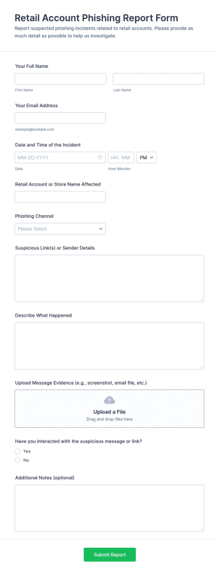 Retail Account Phishing Report Form Template