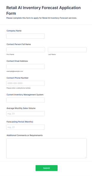 Retail AI Inventory Forecast Application Form Template