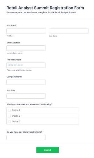 Retail Analyst Summit Registration Form Template