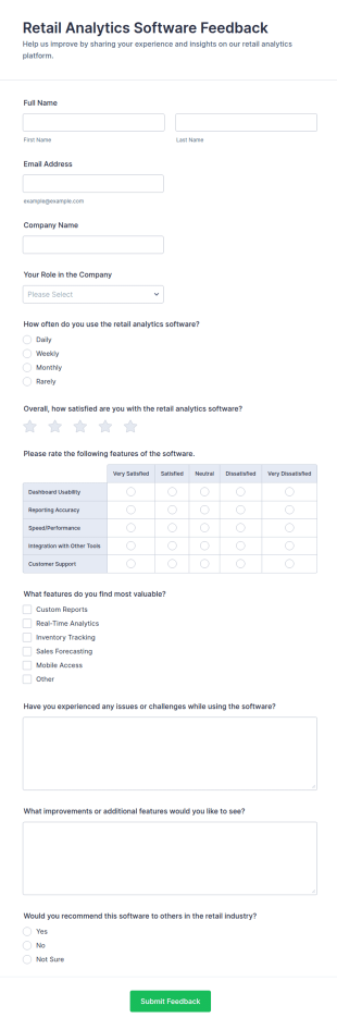 Retail Analytics Software Feedback Form Template