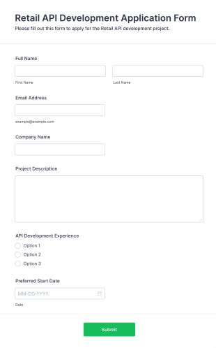 Retail API Development Application Form Template