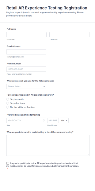 Retail AR Experience Testing Registration Form Template