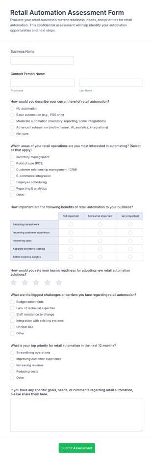 Retail Automation Assessment Form Template