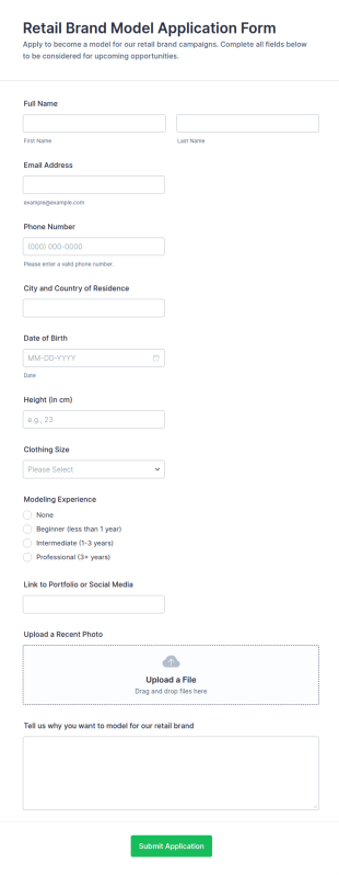 Retail Brand Model Application Form Template