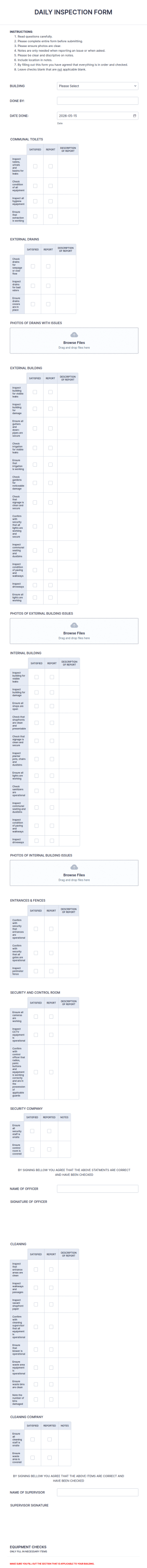 Daily Retail Inspection Form Template