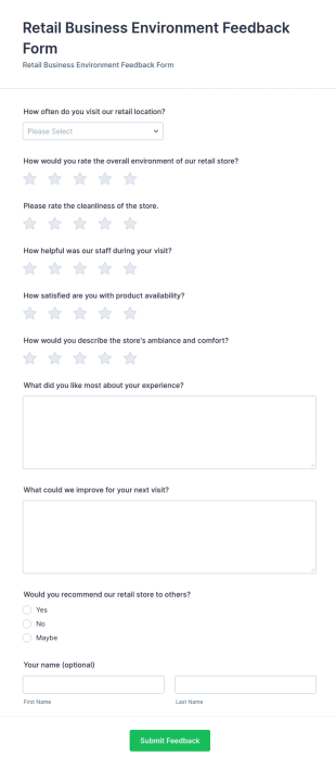 Retail Business Environment Feedback Form Template