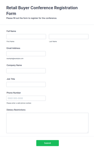 Retail Buyer Conference Registration Form Template