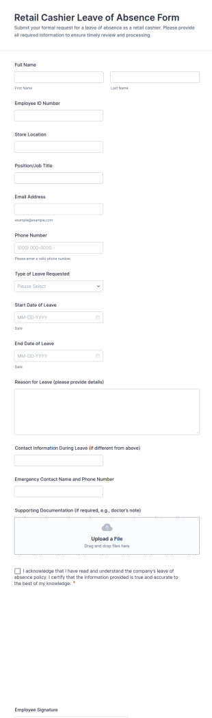 Retail Cashier Leave Of Absence Form Template