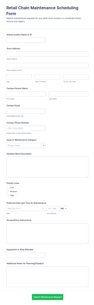Retail Chain Maintenance Scheduling Form Template