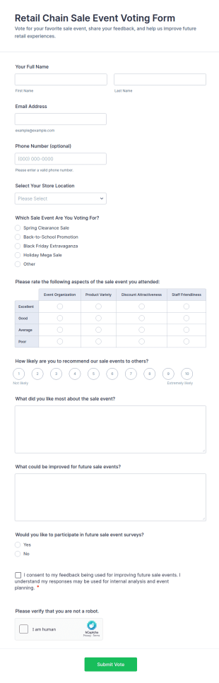Retail Chain Sale Event Voting Form Template