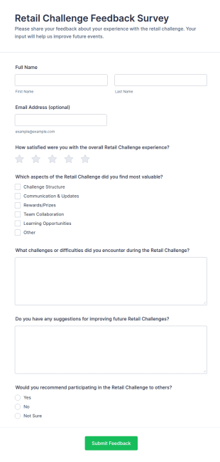 Retail Challenge Feedback Survey Form Template