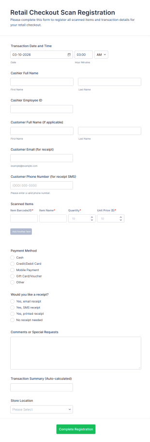 Retail Checkout Scan Registration Form Template