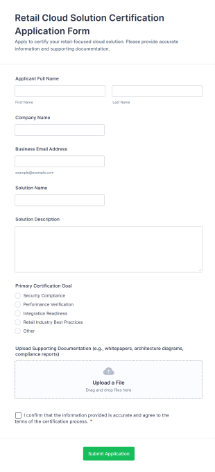 Retail Cloud Solution Certification Application Form Form Template