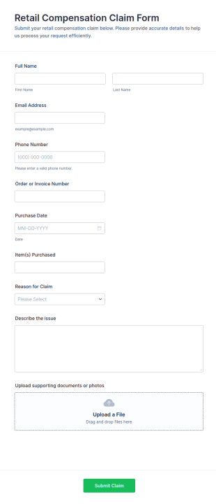 Retail Compensation Claim Form Template
