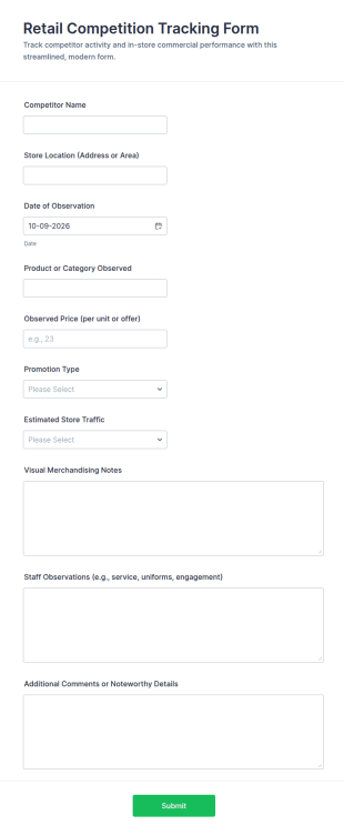 Retail Competition Tracking Form Template