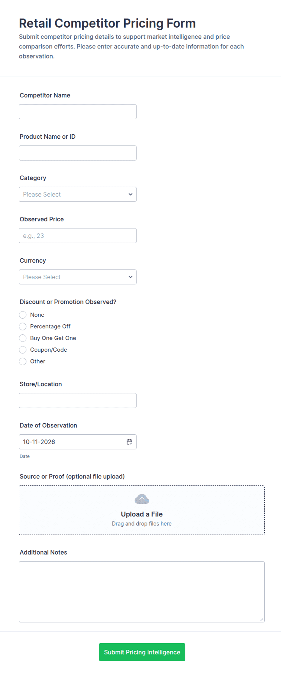 Retail Competitor Pricing Form Template | Jotform