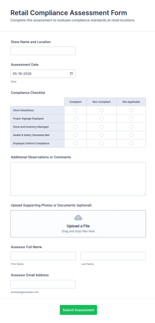 Retail Compliance Assessment Form Template