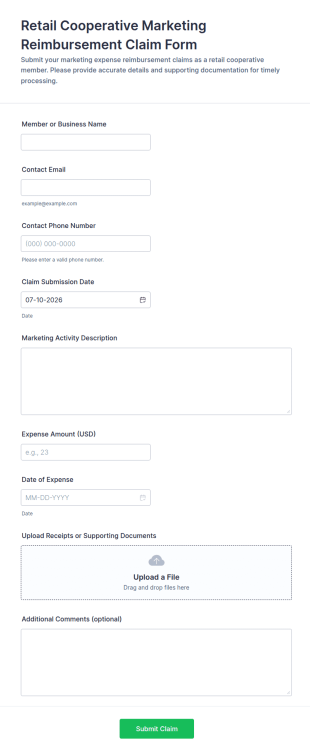 Retail Cooperative Marketing Reimbursement Claim Form Template