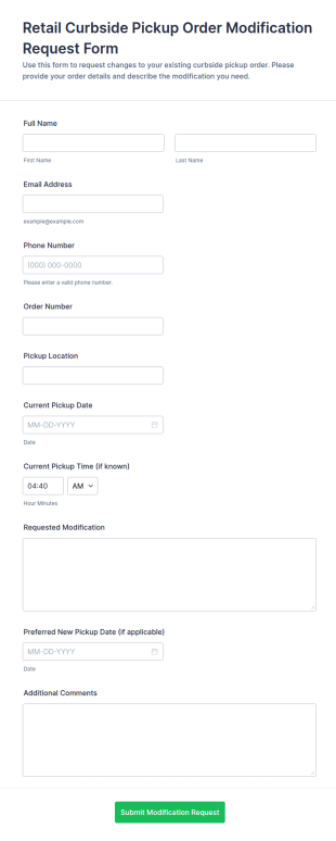 Retail Curbside Pickup Order Modification Request Form Template