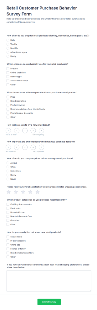 Retail Customer Purchase Behavior Survey Form Template