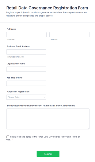 Retail Data Governance Registration Form Template