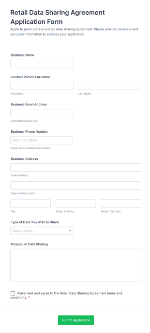 Retail Data Sharing Agreement Application Form Form Template
