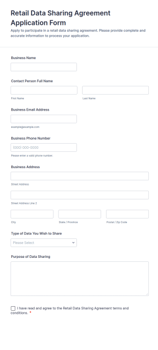 Retail Data Sharing Agreement Application Form Template