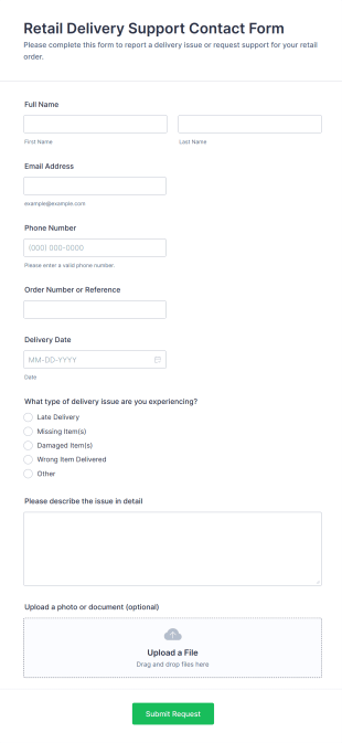 Retail Delivery Support Contact Form Template