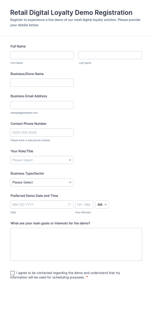 Retail Digital Loyalty Demo Registration Form Template