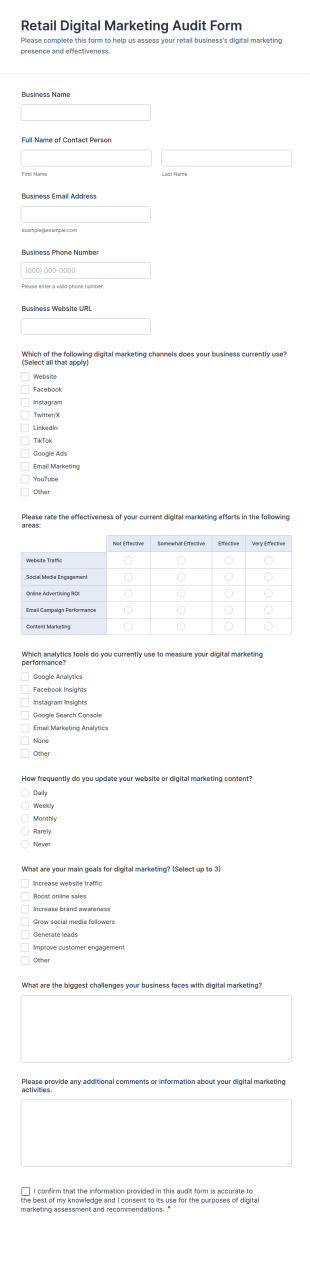 Retail Digital Marketing Audit Form Template