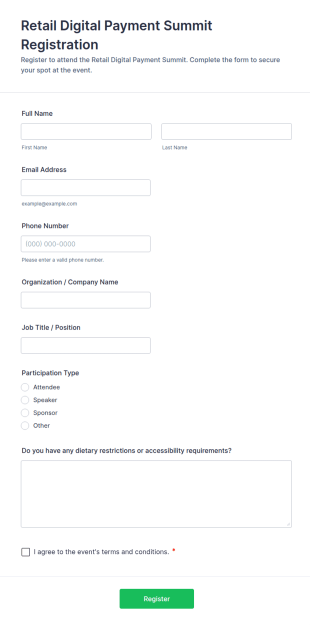 Retail Digital Payment Summit Registration Form Template