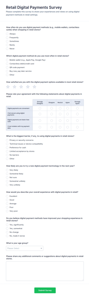 Retail Digital Payments Survey Form Template