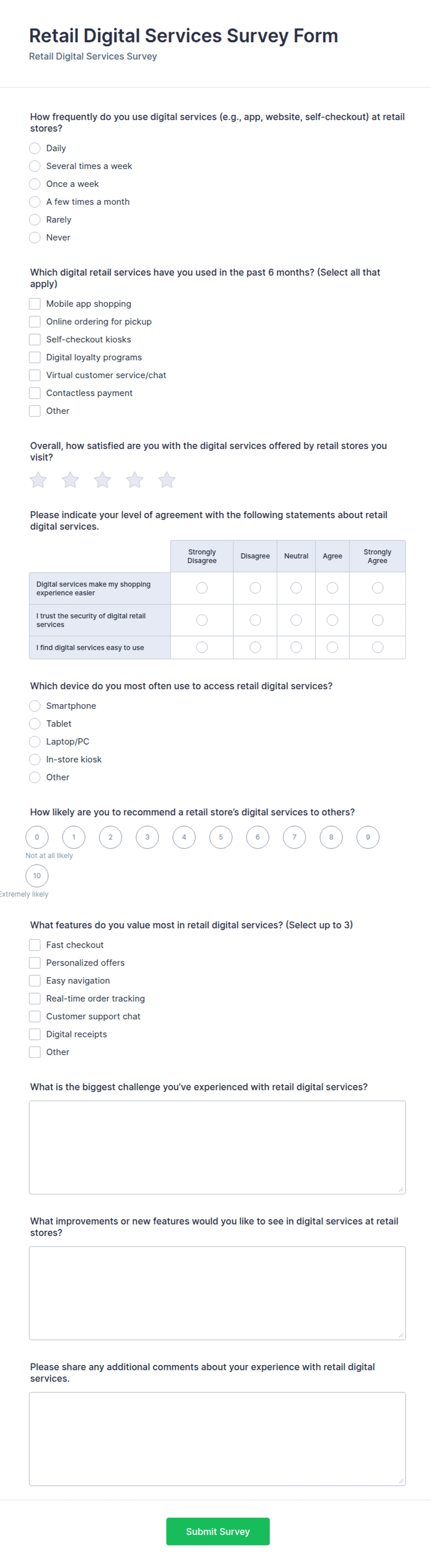Retail Digital Services Survey Form Template | Jotform