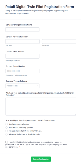 Retail Digital Twin Pilot Registration Form Template